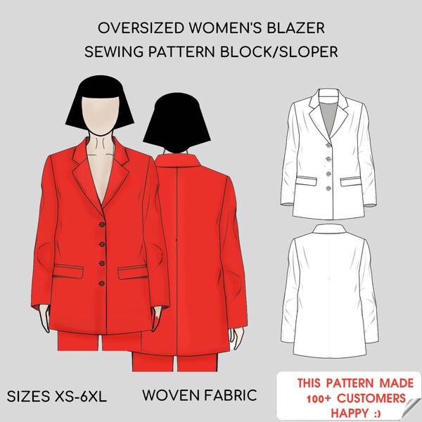 Oversized Women's Blazer | Sewing Pattern Sloper/ Block | Sizes XS-6XL | WOVEN FABRIC