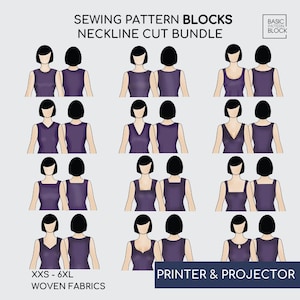 Neckline  Cuts Sewing Pattern Block Bundle (PDF Download) • Sizes XXS-6XL