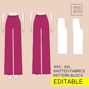 Wide Leg Pants/Trousers Pdf Sewing Patterns Block for Women sizes XXS-6XL Instant Download