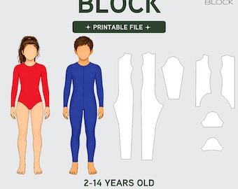 PDF | Kids Bodysuit Leotard Sewing Pattern Block Bundle | Gymnastics Catsuit | Boys & Girls | Ages 2-14