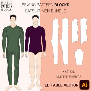 Herren Bodysuit Schnittmuster Blöcke Bündel • Leotard Leotard Catsuit (PDF Download) • Größen XXS-6XL