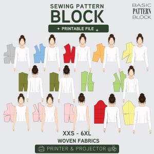 PDF | 14 Basic Bodice Sewing Pattern Block Bundle | Dart Variations | With & Without Sleeve | XXS-6XL