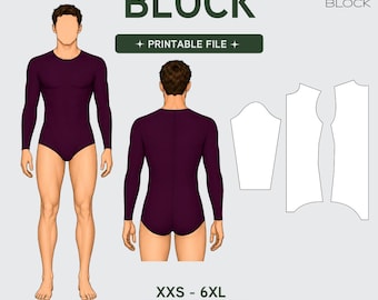 PDF | Men's Leotard Sewing Pattern Block | Bodysuit | Dance Performance | Knit Fabric | XXS-6XL