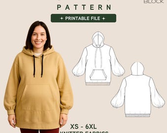 Naaipatroon voor een zwangerschapshoodie • Gebreide zwangerschapstrui (PDF-download) • Maten XS-6XL