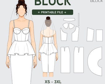 PDF | Bridal Corset Dress Sewing Pattern Block | Bustier Bodice | Wedding Dress | XS-3XL