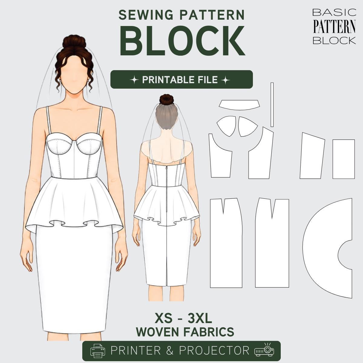 corset dress patterns PDF | Bridal Sewing Pattern Block | Bustier Bodice | Wedding Dress | XS-3XL Reuniontower US SIZE:US20 inventory_tier:3 Halter Neck Burgundy Blue