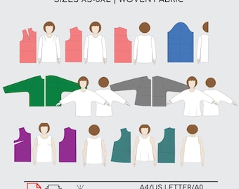 Bodice Sewing Pattern Blocks •  Kimono, Batwing, Dartless (PDF Download) Sizes XS-6XL