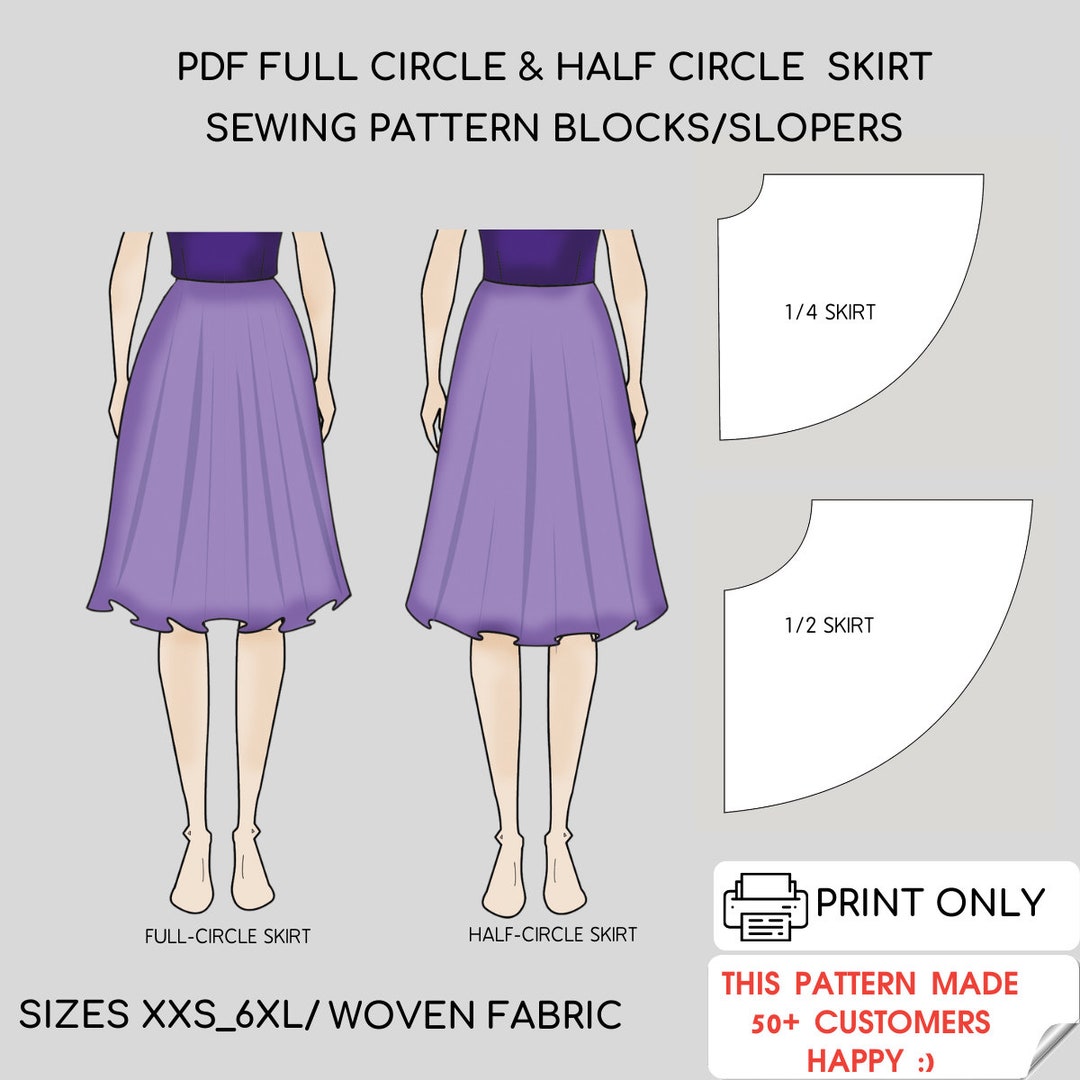 PDF Full Circle Skirt Sewing Pattern Block &amp; Half Circle Skirt Sewing ...