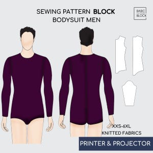 Pdf Men&#39;s Leotard, Men&#39;s Bodysuit Pattern | Basic Men&#39;s Pdf Block Pattern | Mens Sloper Pattern | Regular & Plus Sizes XXS_6XL