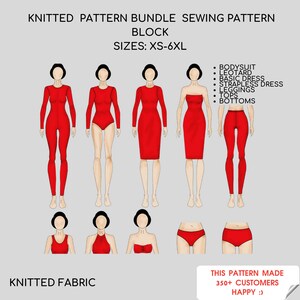 Basic Knit Sewing Pattern Blocks Set, Catsuit Pattern, Pdf Leotard, Knit Bodycon Dress PDF, Panties Pattern /Regular & Plus size)