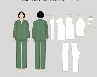 Pdf Pyjama Style Set Schnittmuster | Hemd | Hose |Hosen |Schnittmuster-Blöcke | XXS-6XL | Webstoff