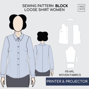 Naaipatroon damesshirt • Sloper met lange mouwen en kraag (pdf-download) • Maten XS-6XL