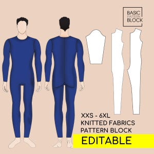 Patrón de costura para mono de hombre • Sin costuras en la parte delantera, mono de malla • Tallas: XXS-6XL (Descargar PDF)