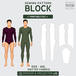 PDF | Men's Bodysuit Sewing Pattern Block Bundle | Knit Leotard & Bodysuit | XXS-6XL