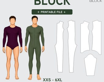 PDF | Men's Bodysuit Sewing Pattern Block Bundle | Knit Leotard & Bodysuit | XXS-6XL