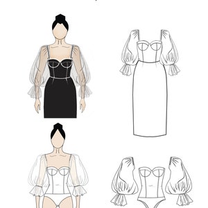 5 Pdf Patrones de costura de corpiño de corsé Bloques / Bustier / Body/Leotardo / Vestido con copas / Corsé nupcial / Conjunto de cinturón de corsé / Tallas XS-3XL imagen 5