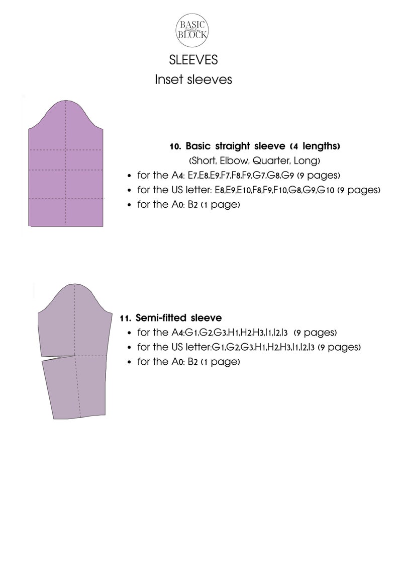 14 Basic Bodice Sewing Pattern Blocks • Sleeves, Princess Seam Sizes ...