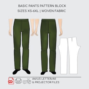 Men's Basic Pants Block PDF Sewing Pattern Size XS-6XL, Men Men's Basic Pants Block PDF Sewing Pattern Size XS-6XL, Men