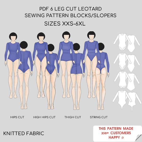 Leotard Sewing Pattern Block | 4 Leg Cuts | Bodysuit | Gymnastics Leotard | Ballet Leotard | Sizes XXS-6XL