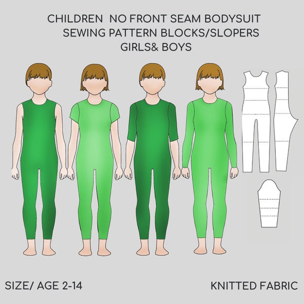 Pdf Kinder Kein Naht Bodysuit Schnittmuster-Block, Kinder Nahtloser Trikot, Overall-Muster für Mädchen,Jungen, Fitnessstudio Schnittmuster,Tanzmuster