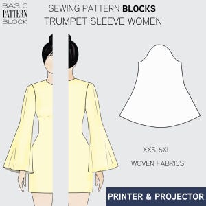 Blocco modello di cucito per maniche a tromba in formato PDF (download PDF) • Taglie XXS-6XL