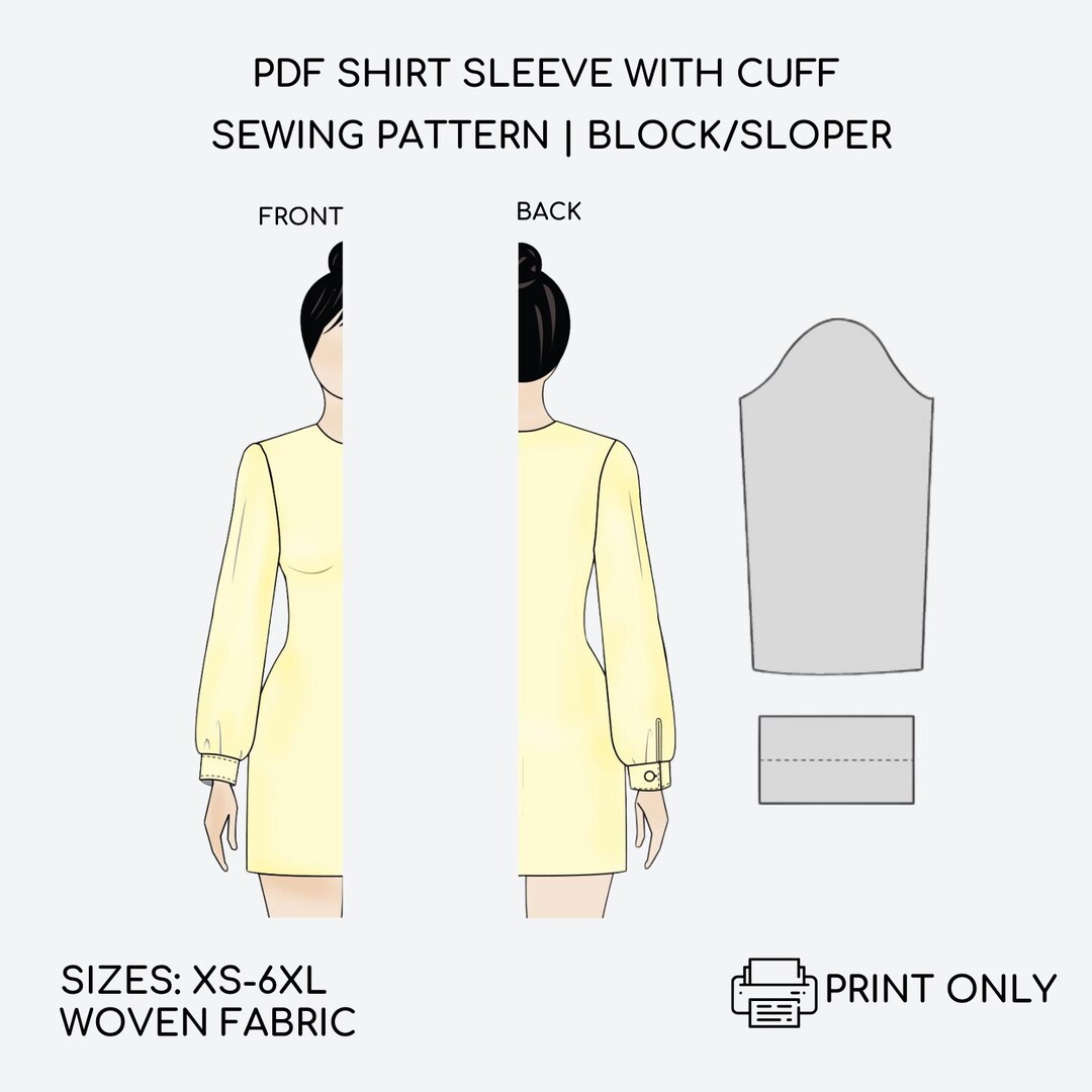 PDF Shirt Sleeve With Cuff Sewing Pattern Block Long Sleeve Sewing ...