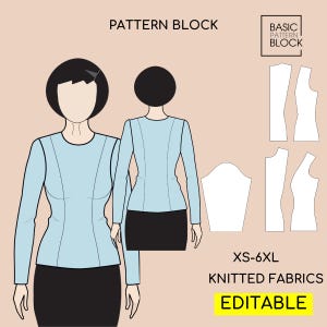 Princess Seam Torso Pattern Block  • Long Sleeve Top • Sizes XS-6XL • PDF Pattern