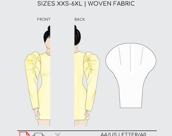 Pdf Manica a sbuffo con arricciatura / Blocco modello di cucito / Modello semplice per maniche a sbuffo / Modello per maniche lunghe / Cucito per maniche a sbuffo / XXS-6XL