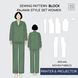 Pdf Pajama Style Set Sewing Pattern | Shirt | Pants |Trousers |Sewing Pattern Blocks | XXS-6XL | Woven fabric