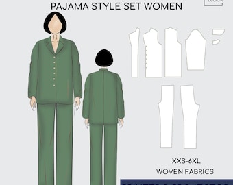 Pajama Sewing Pattern Blocks Set • Women's Shirt & Pants (XXS-6XL) (PDF Download)