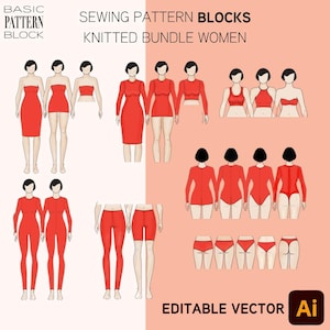 Conjunto de patrones de costura para tejer: Vestido, leotardo y leggings (XXS-6XL) (patrón en PDF)