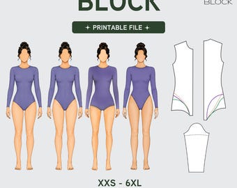 PDF Leotard Sewing Pattern Block | 4 Leg Cut Bodysuit | Knit Fabric | XXS-6XL