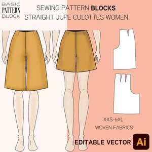 Bloc à patrons de couture PDF • Jupe-culotte palazzo taille haute • Tailles : TP-6TG