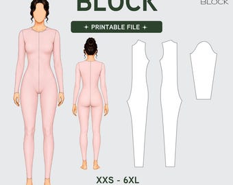 PDF Catsuit Sewing Pattern  Blocks • Women's Leotard Bodysuit (PDF Download) • Sizes XXS-6XL,