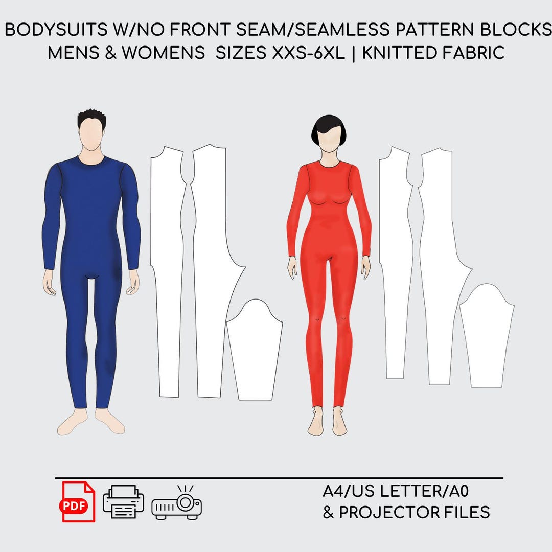 Mens & Womens Bodysuit Seamless No Front Seam Pdf Sewing Pattern Sloper ...