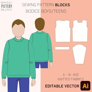 子供用Tシャツの縫製パターン • 基本テンプレート • 6～16歳向け • PDFパターン