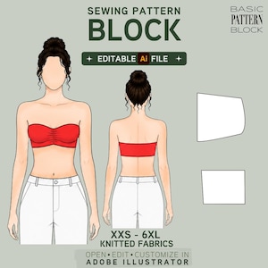 EDITABLE PDF | Strapless Top Sewing Pattern Block | Stretchy Tube Top | Knit Fabric | XXS-6XL