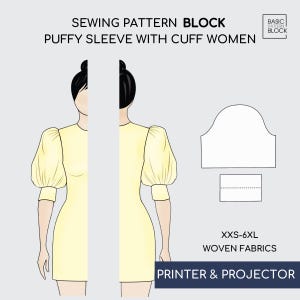Pdf Puffy Sleeve with Cuff | Sewing Pattern Block | Easy Puff Sleeve Sewing Pattern | Long  Sleeve Pattern | Top Puff Sleeve Sewing |XXS-6XL