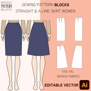 Patron de couture pour jupe trapèze taille haute en bloc• Tailles : TP-3XL • Patron PDF