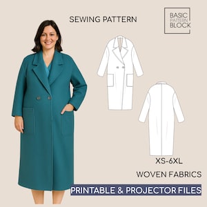 Modello di cucito per cappotto lungo premaman / tessuto (modello PDF)