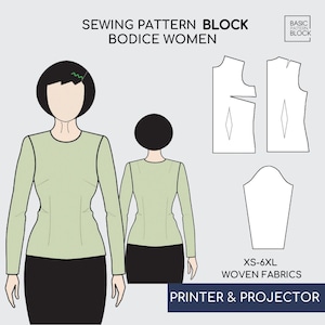 Pdf Basic Women&#39;s Bodice Block, Basic Bodice Pattern, Pdf Sewing Pattern Sloper, Sizes (Regular & Plus)