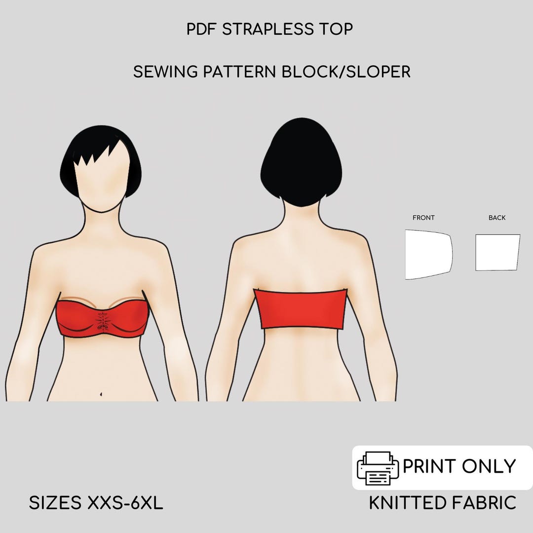 PDF Strapless Top Sewing Pattern Block Strapless Tube Top Sewing Plus