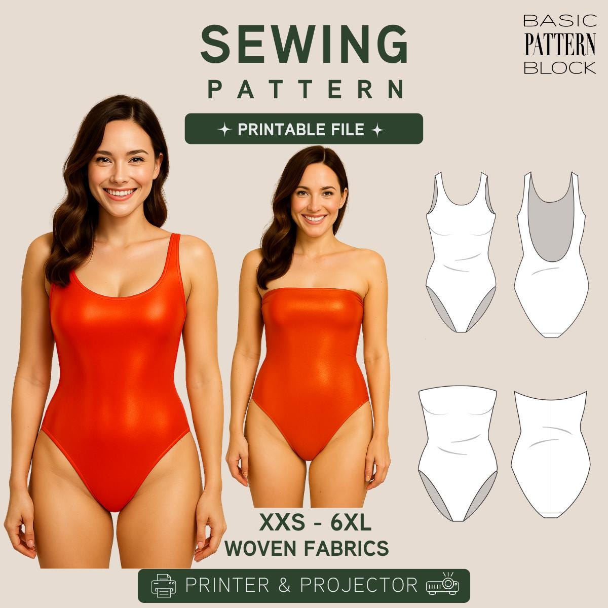 Pdf Swimsuit Sewing Pattern • One-piece Swimwear• Strapless