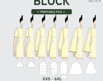 PDF | Sleeve Sewing Pattern Block Bundle | 7 Basic Styles |  Bell Trumpet Fitted | XXS-6XL