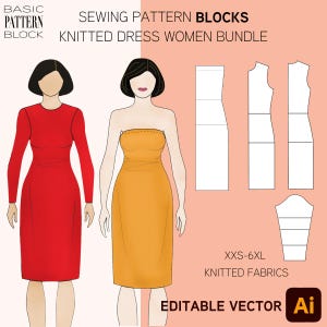 Naaipatroon gebreide jurk • Strapless en mouwopties Maten XXS-6XL (pdf-patroon)