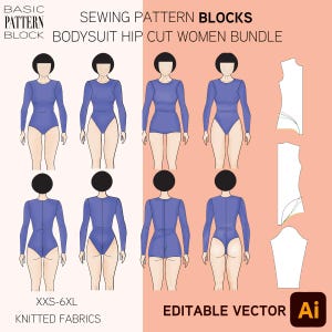Pdf Leotard Sewing Pattern Block •  4 Leg Cuts Bodysuit (PDF Download) • Sizes XXS-6XL