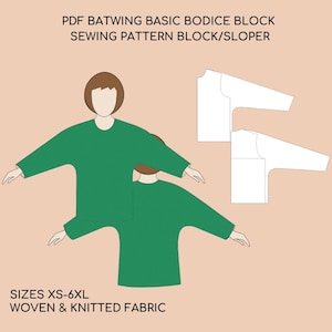 Batwing Top Pattern Block, Top Sewing Pattern  PRINT & EDIT, Blouse PDF, Cute Top Pattern, Top Sewing Pattern Block for women,Draped Pdf Top