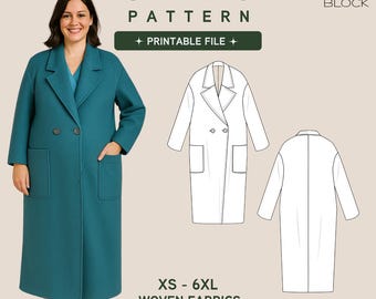 Maternity Long Coat Sewing Pattern | Woven Fabric (PDF Pattern)