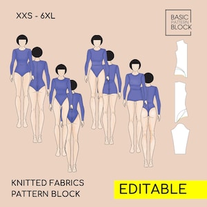 Bodysuit Leotard Sewing Pattern Block Bundle: 6 Styles, 4 Leg Cut (PDF Download) XXS-6XL
