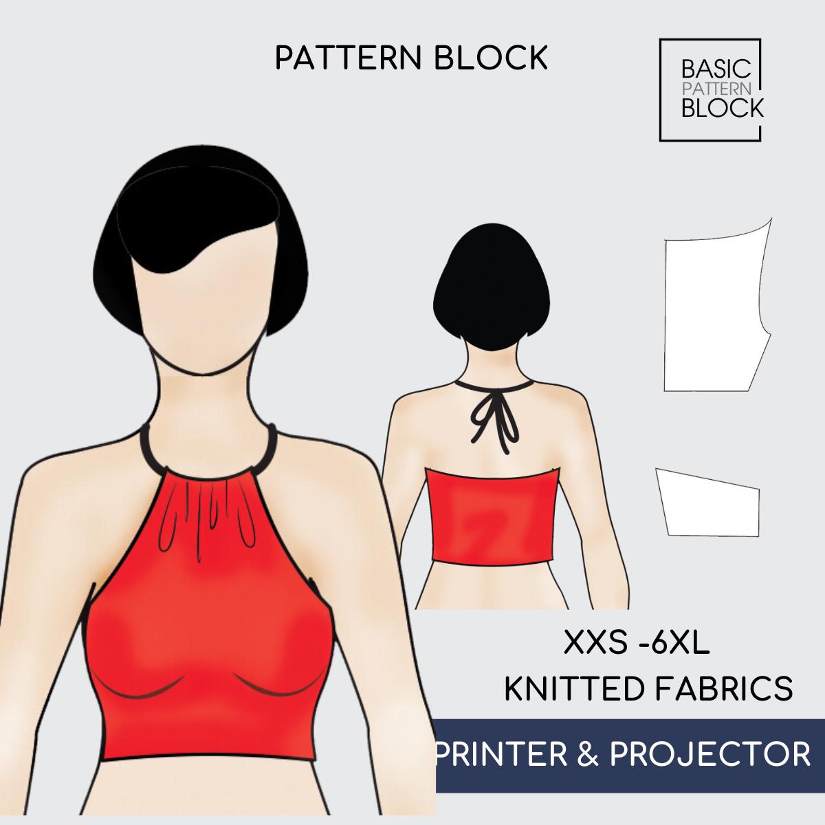 PDF Sewing Pattern • Knit Halter Crop Top - Backless Bustier